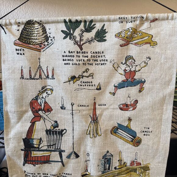 Vintage Wert Linen Tea Towel Bible Verse Colonial Candle Making Dish Bee Hive - Picture 10 of 10